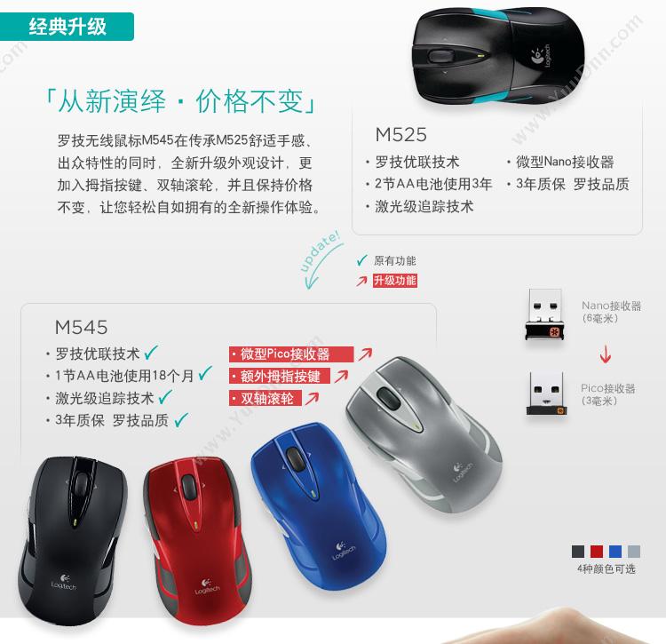 罗技 Logitech M545(银) 无线鼠标