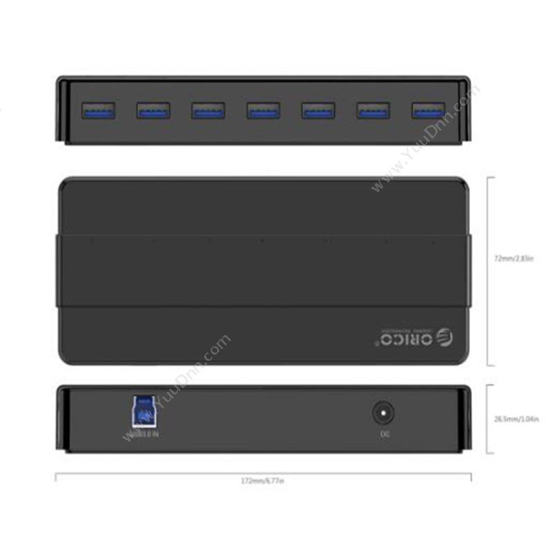 奥睿科 Orico H7928-U3-V1-BK 多口有源 USB3.0*7 12V2.5A 100CM （黑） 集线器