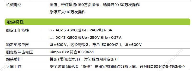 施耐德 Schneider XA2EH011 平自锁 （白） 1NO（请以10 平头自锁按钮