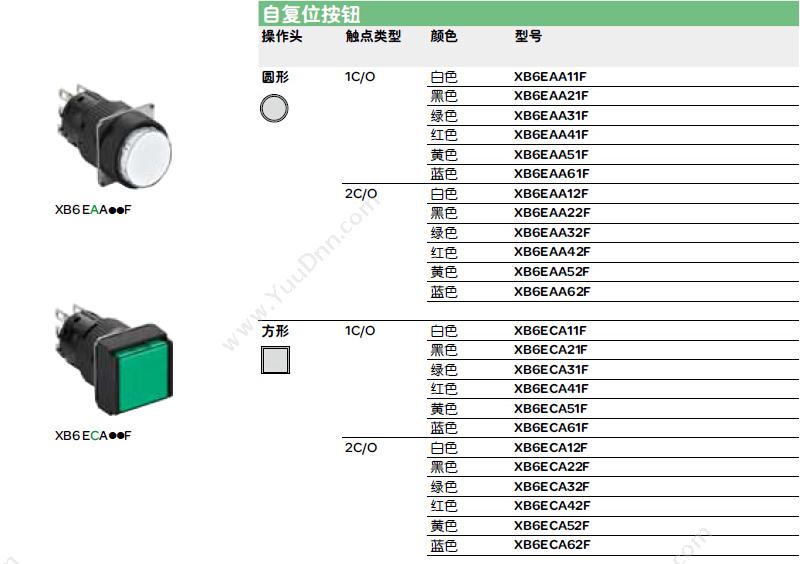 施耐德 Schneider XB6EDW1B1F  长方形 （白） 24V 1NO/NC 自复位按钮带灯