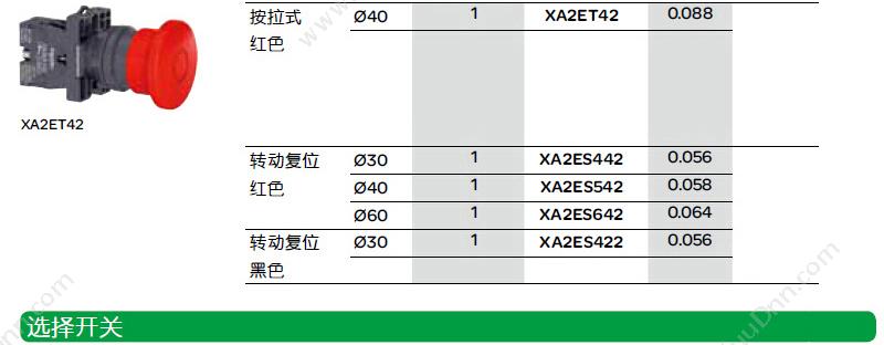 施耐德 Schneider XA2EH011 平自锁 （白） 1NO（请以10 平头自锁按钮